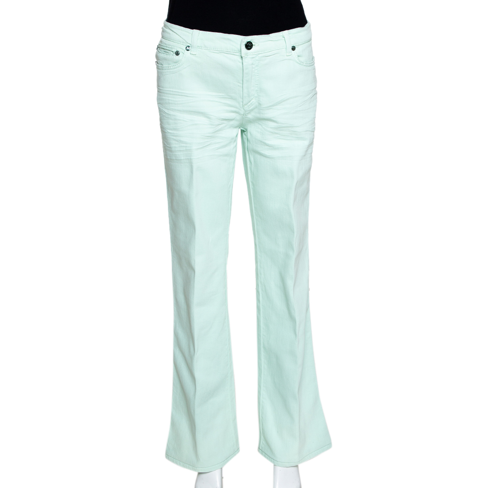 Roberto Cavalli Light Green Denim Straight Leg Jeans L Roberto Cavalli Light Green Denim Straight Leg Jeans L