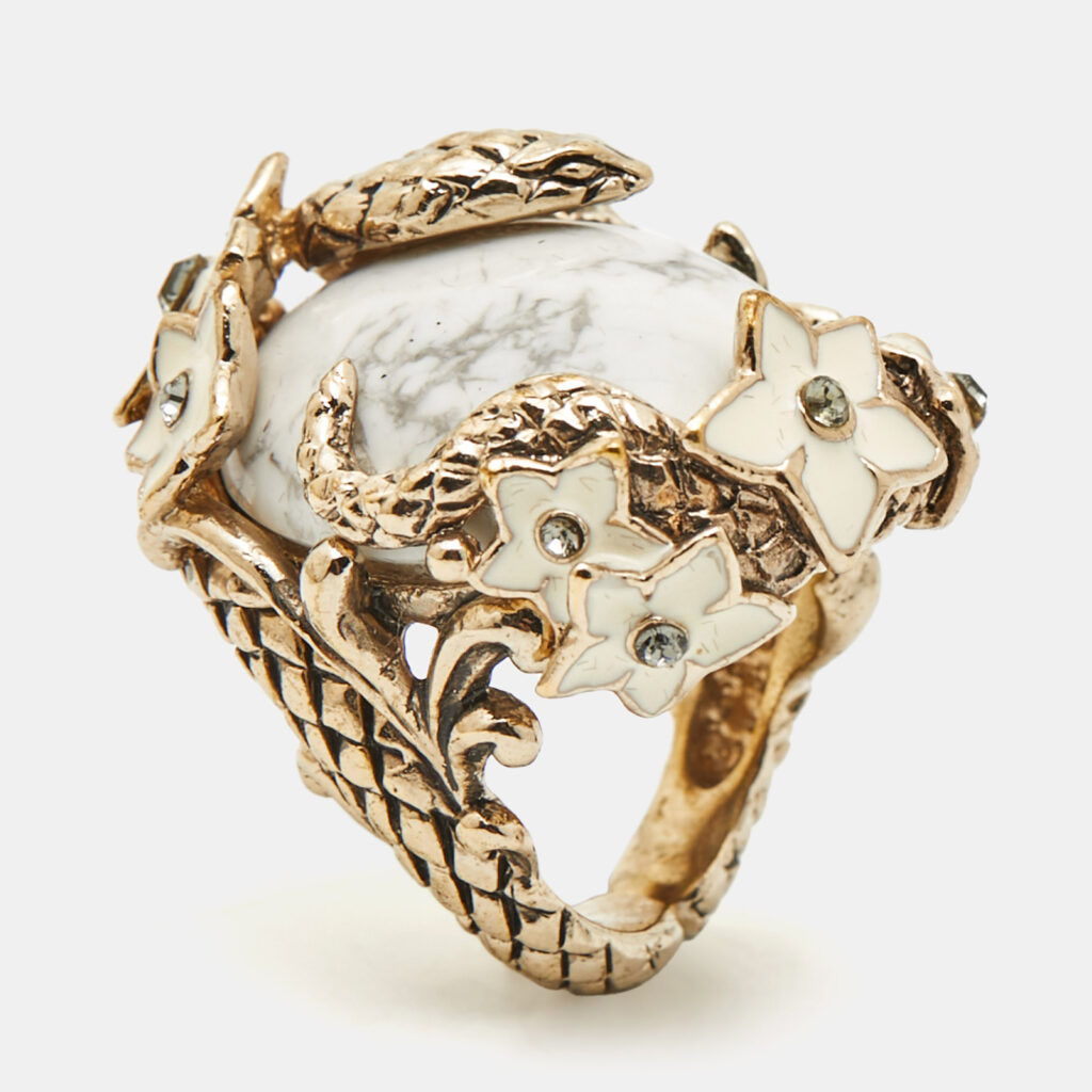 Roberto Cavalli Enamel Crystal Gold Tone Serpenti Ring Size 52 Roberto Cavalli Enamel Crystal Gold Tone Serpenti Ring Size 52