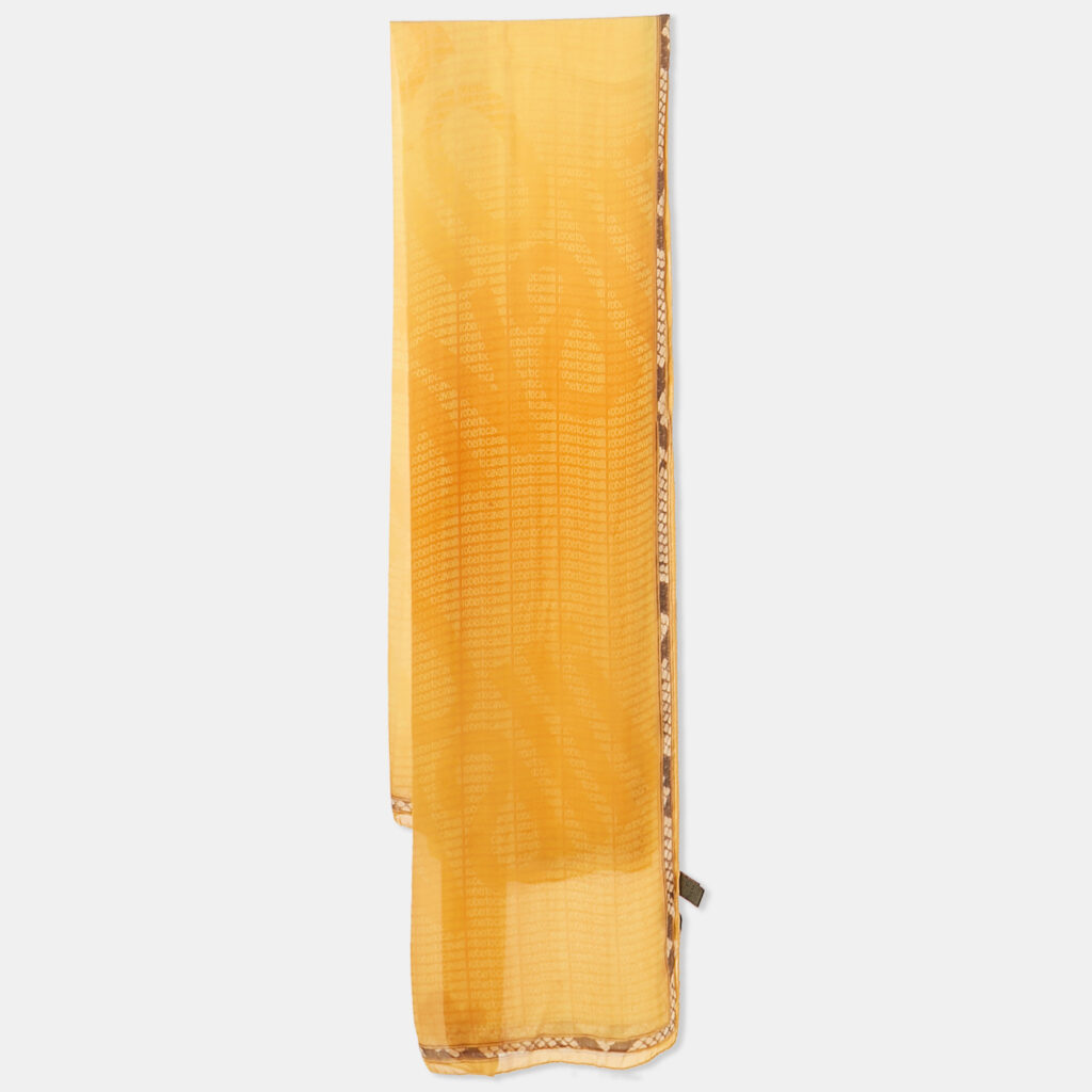 Roberto Cavalli Yellow Logo Print Silk Scarf Roberto Cavalli Yellow Logo Print Silk Scarf