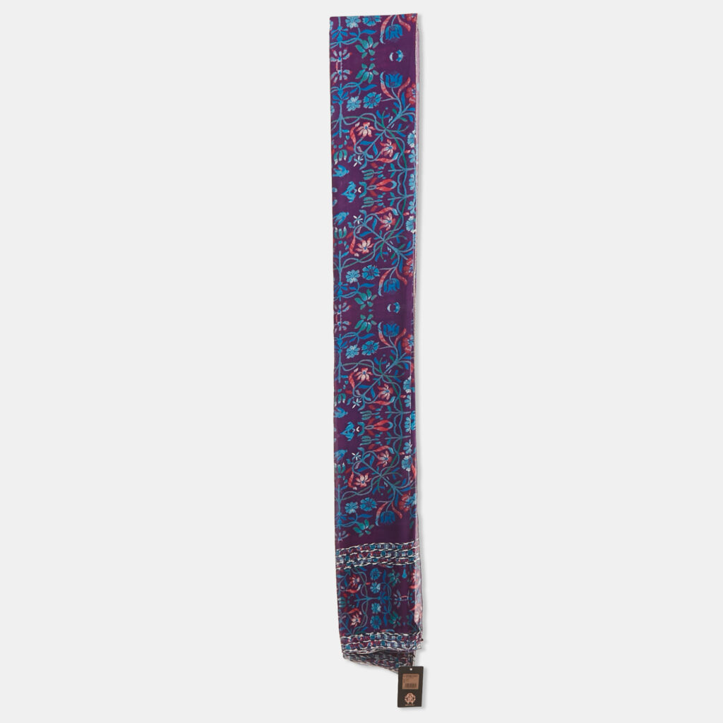 Roberto Cavalli Purple Floral Print Silk Stole Roberto Cavalli Purple Floral Print Silk Stole