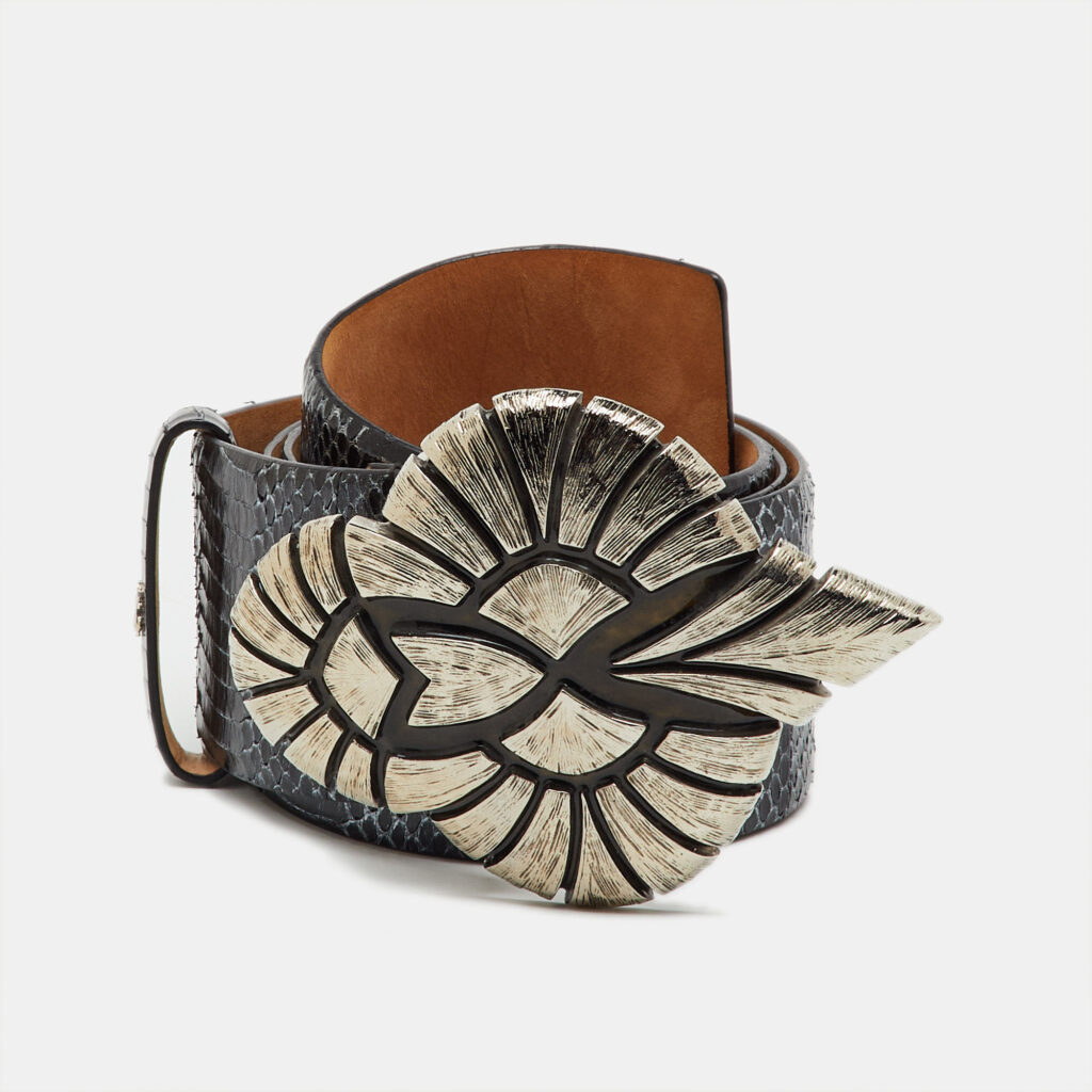 Roberto Cavalli Black/Silver Snakeskin Leather Waist Belt 95CM Roberto Cavalli Black/Silver Snakeskin Leather Waist Belt 95CM