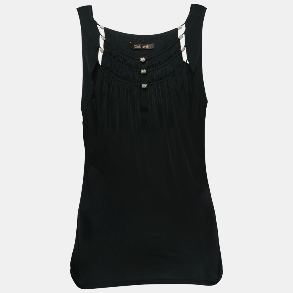 Roberto Cavalli Black Jersey Ruffle Detail Top M Roberto Cavalli Black Jersey Ruffle Detail Top M