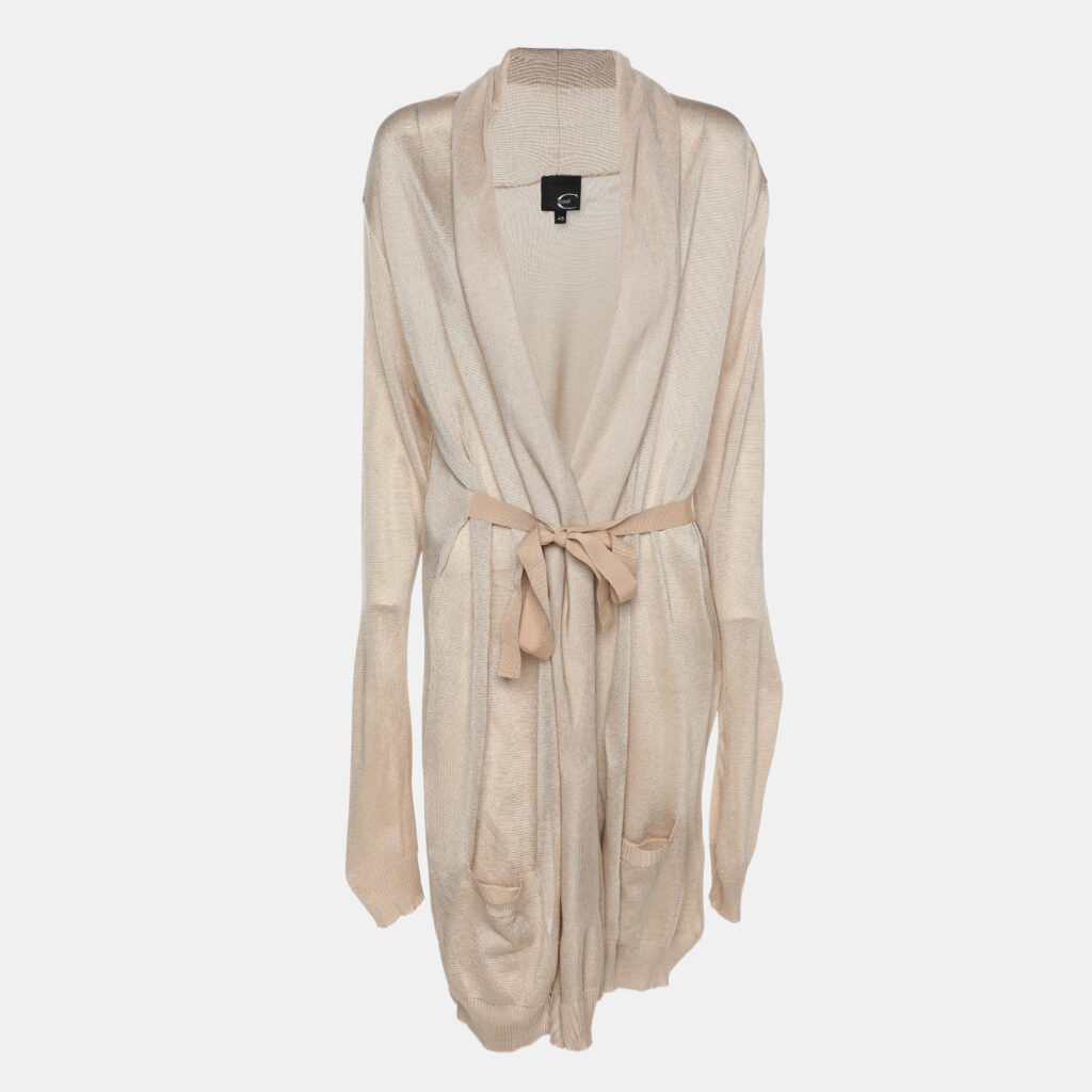 luxury-women-roberto-cavalli-used-clothes-p1136099-001-1.jpg Roberto Cavalli Beige Stretch Knit Belted Cardigan L