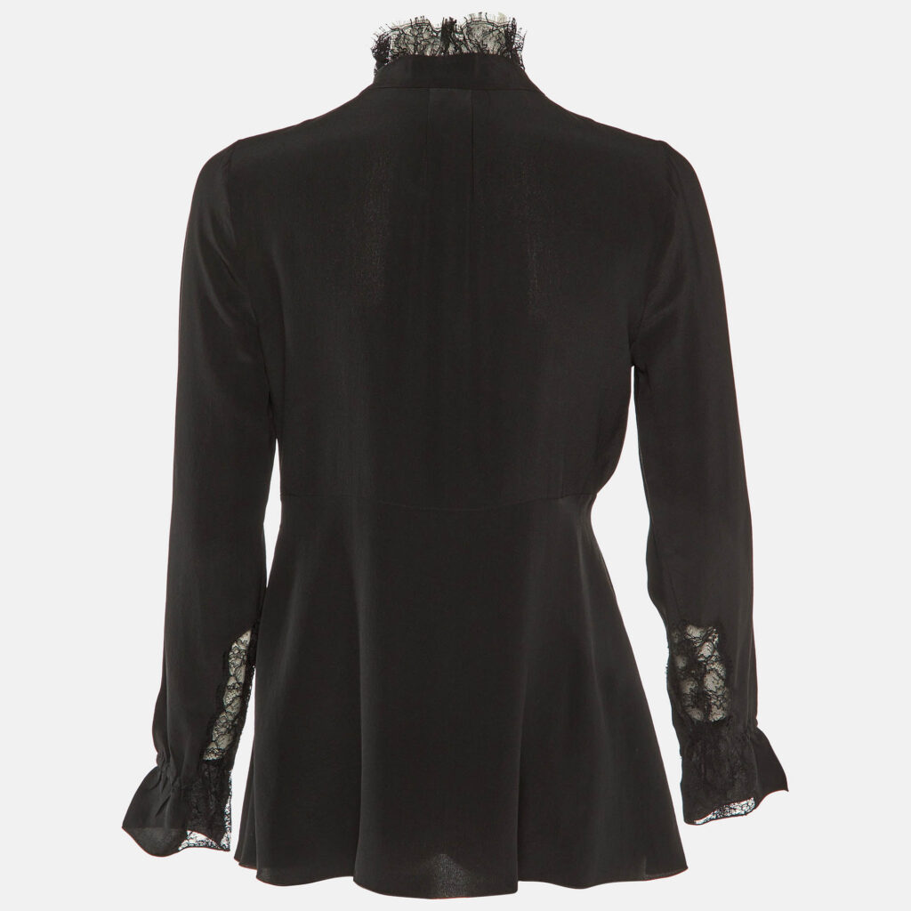 Roberto Cavalli Black Silk Lace Trimmed Top S Roberto Cavalli Black Silk Lace Trimmed Top S