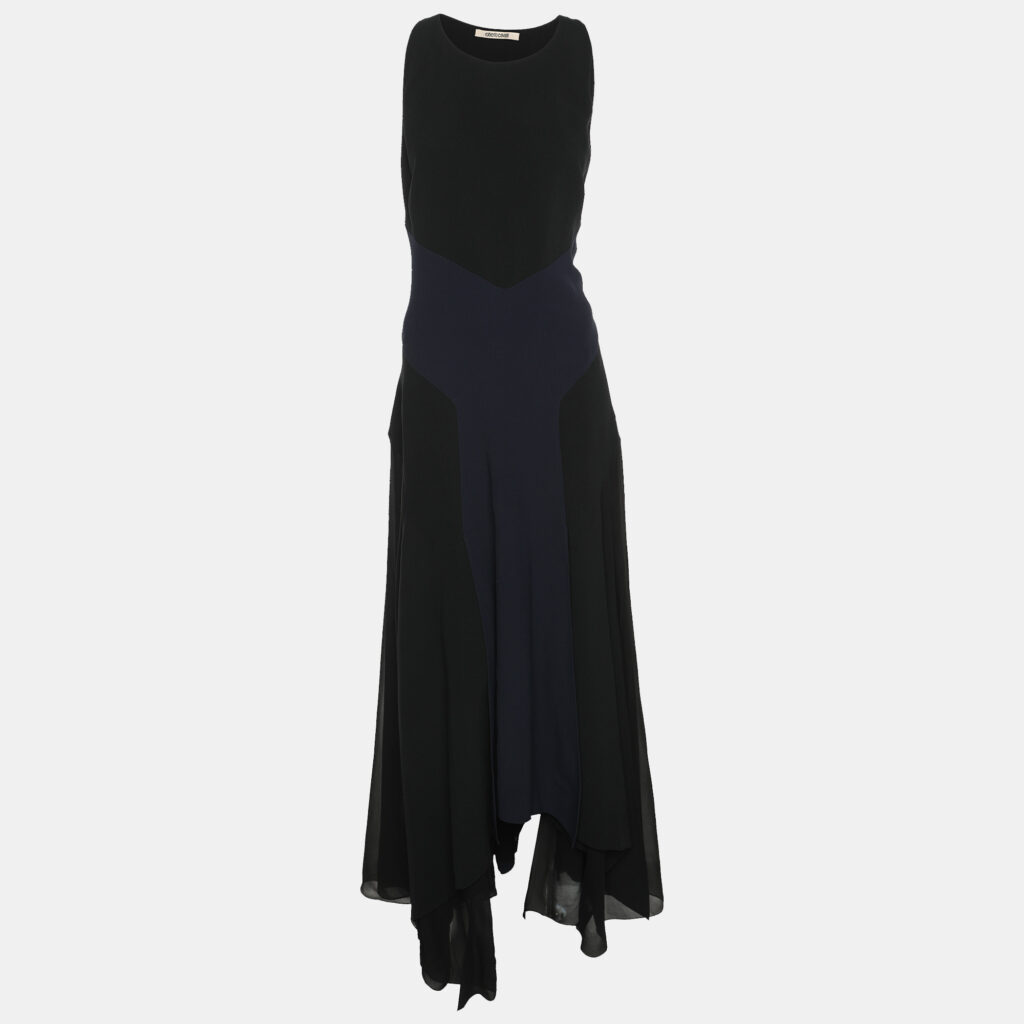 Roberto Cavalli Black/Blue Crepe Sleeveless Dress XL Roberto Cavalli Black/Blue Crepe Sleeveless Dress XL