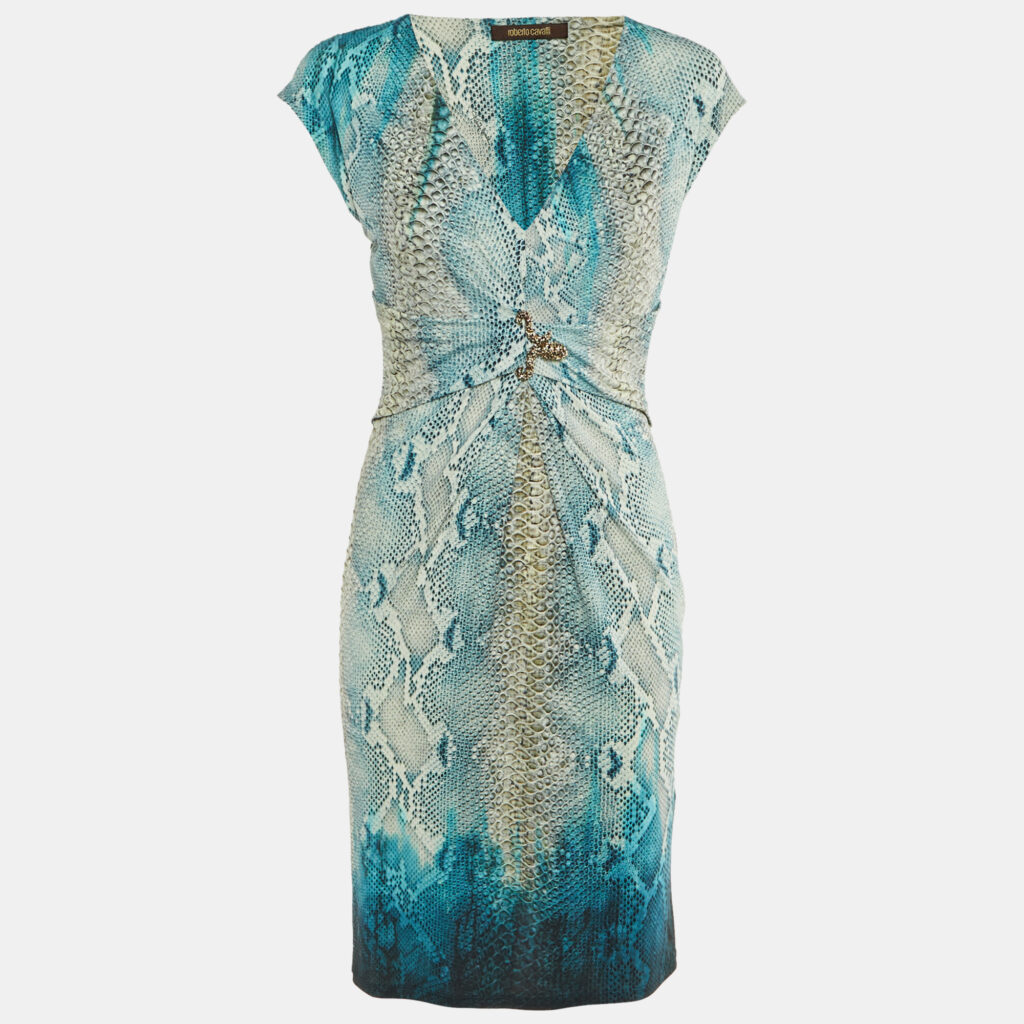 Roberto Cavalli Blue Snake Print Jersey Sleeveless Dress M Roberto Cavalli Blue Snake Print Jersey Sleeveless Dress M