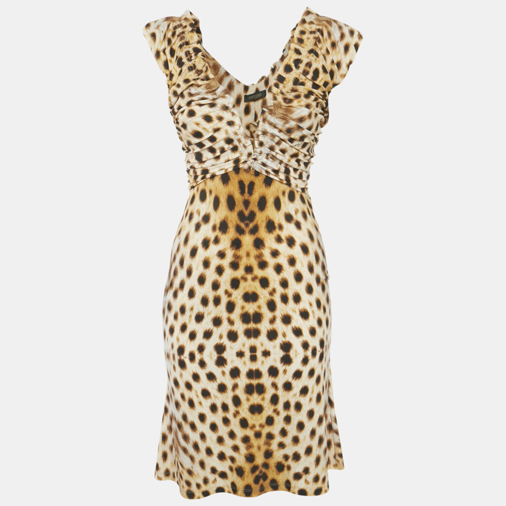 Roberto Cavalli Brown Jersey Ruche Mini Dress S Roberto Cavalli Brown Jersey Ruche Mini Dress S