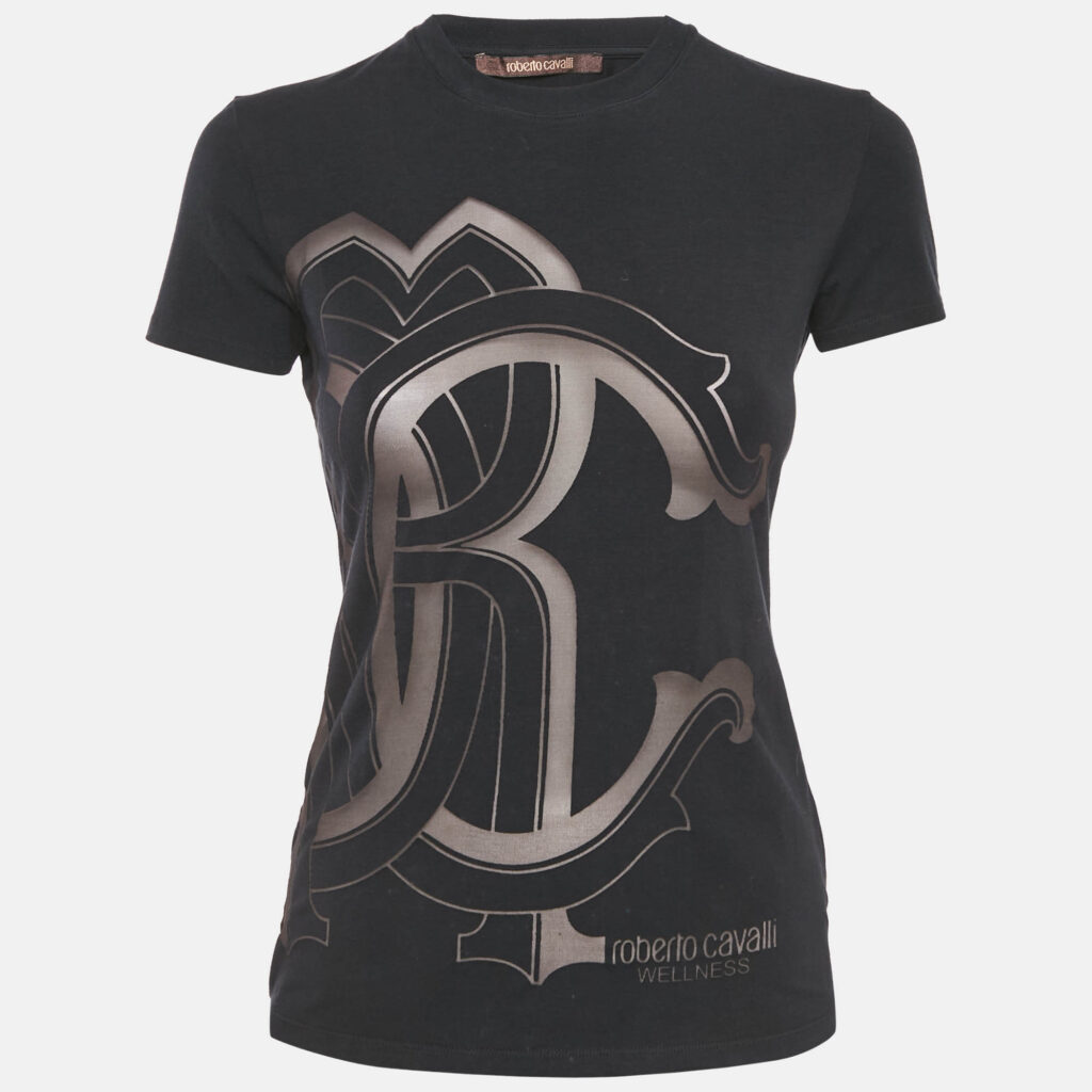 Roberto Cavalli Black Logo Print Cotton Crew Neck T-Shirt S Roberto Cavalli Black Logo Print Cotton Crew Neck T-Shirt S