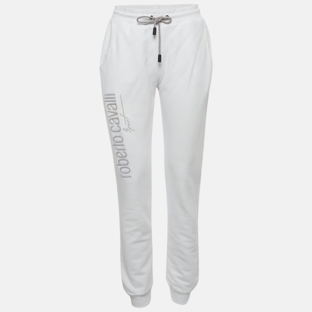 Roberto Cavalli Sport White Logo Print Cotton Joggers M