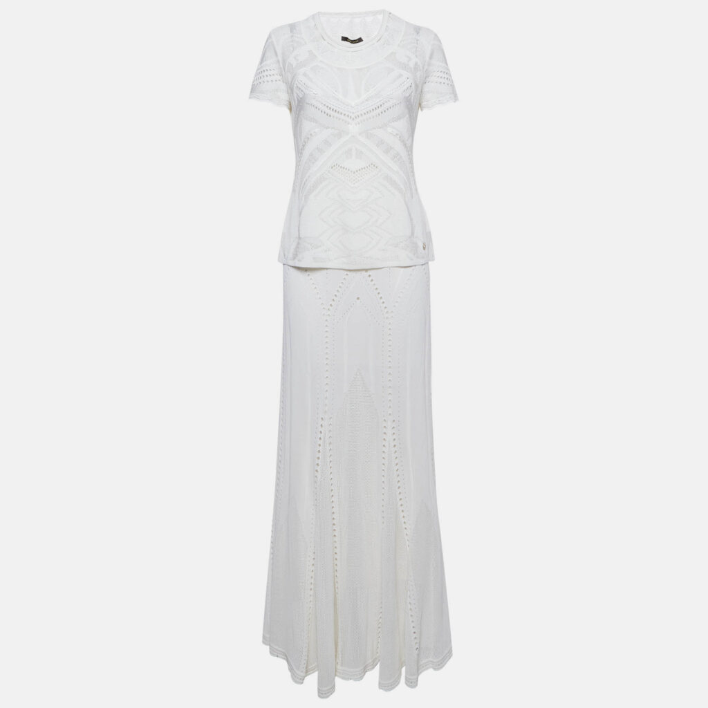 luxury-women-roberto-cavalli-used-clothes-p1181704-001.jpg Roberto Cavalli White Perforated Knit Top & Maxi Skirt Set M