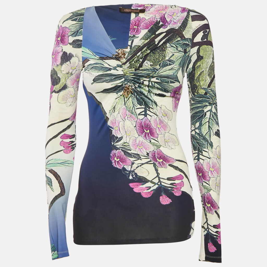 Roberto Cavalli Multicolor Printed Jersey Long Sleeve Top S