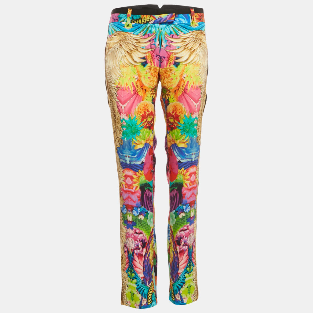 Roberto Cavalli Multicolor Floral Print Silk Trousers M Roberto Cavalli Multicolor Floral Print Silk Trousers M