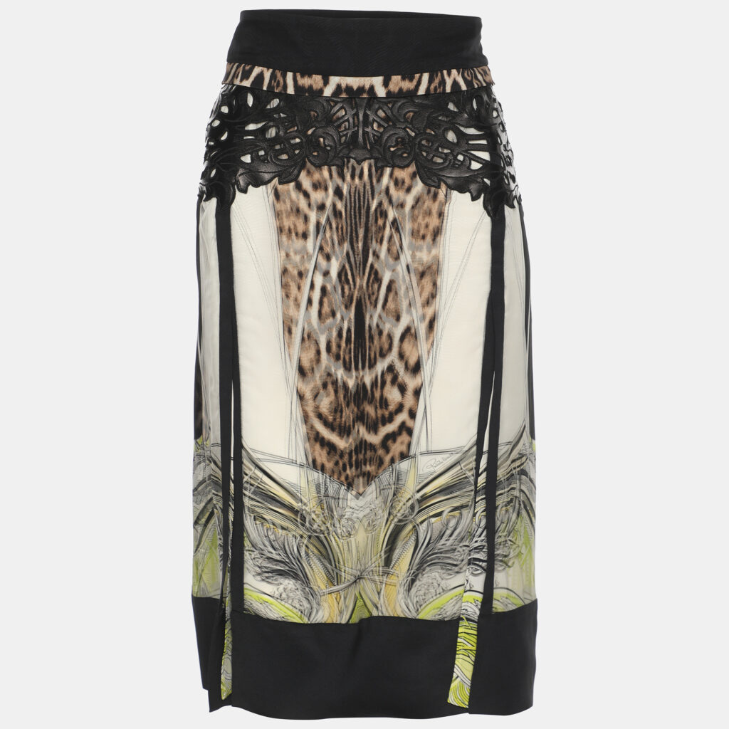Roberto Cavalli Multicolor Printed Silk Side Slits Midi Skirts S