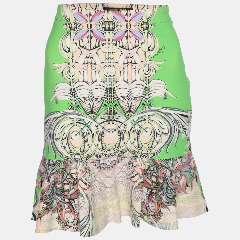 Roberto Cavalli Green/Multicolor Printed Jersey Mini Skirt M Roberto Cavalli Green/Multicolor Printed Jersey Mini Skirt M