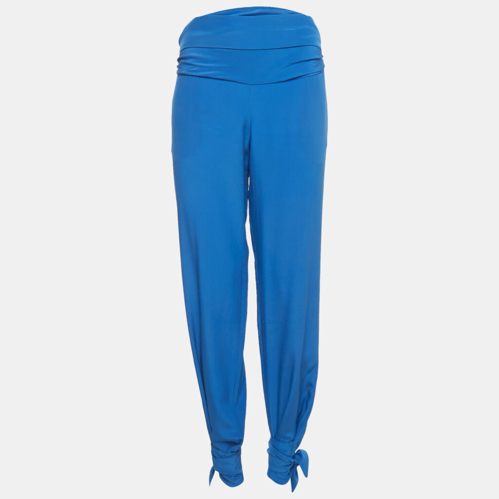 Roberto Cavalli Blue Silk Tie-Up Trousers S Roberto Cavalli Blue Silk Tie-Up Trousers S