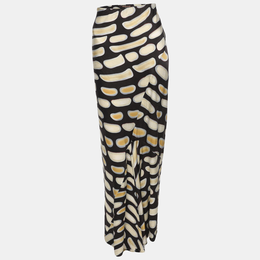 Roberto Cavalli Multicolor Printed Satin Maxi Skirt L