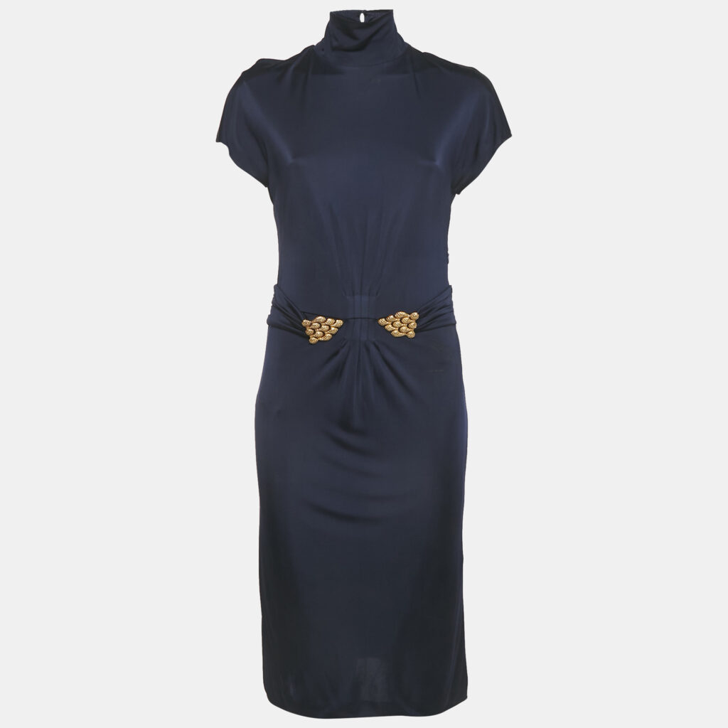 Roberto Cavalli Purple Jersey Broach Detail Knee -Length Dress L