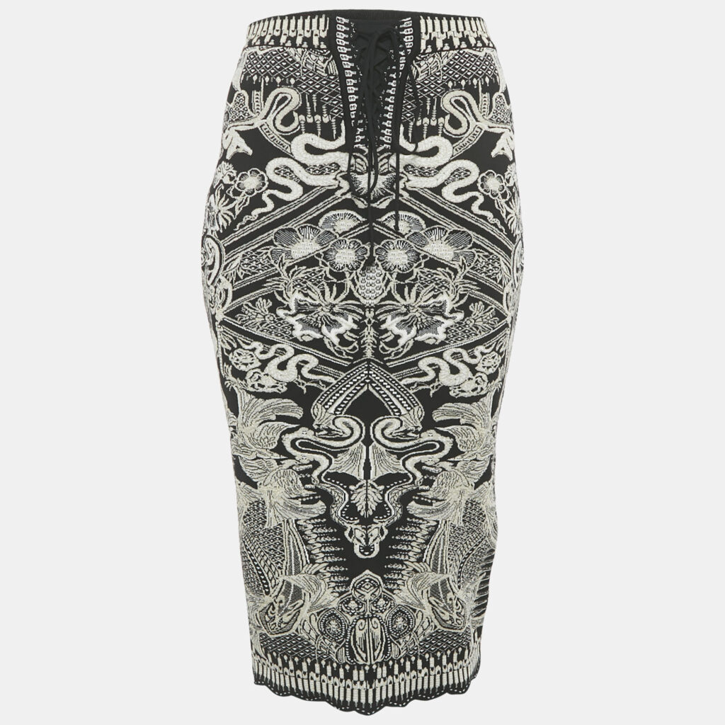 Roberto Cavalli Black Lurex Jacquard Lace-Up Pencil Skirt S Roberto Cavalli Black Lurex Jacquard Lace-Up Pencil Skirt S