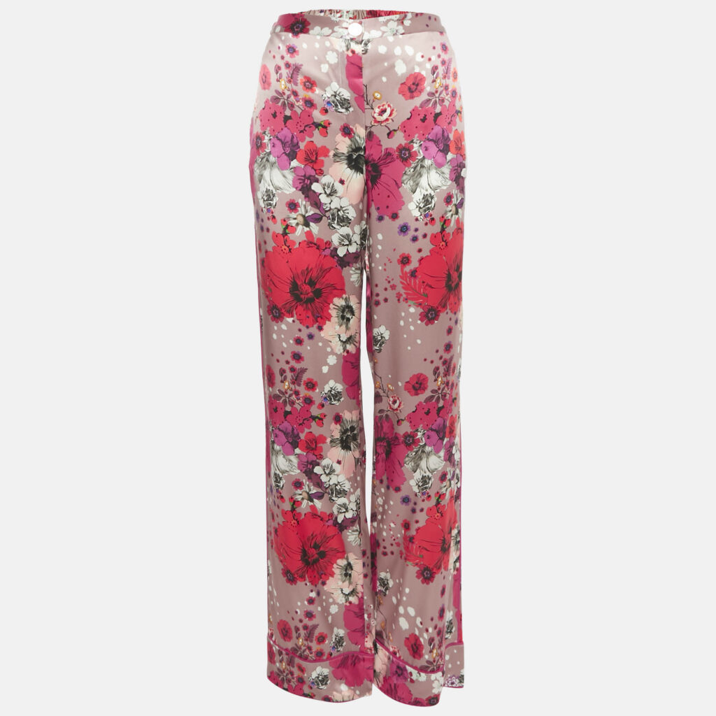 Roberto Cavalli Multicolor Floral Print Silk Straight Leg Pants M Roberto Cavalli Multicolor Floral Print Silk Straight Leg Pants M
