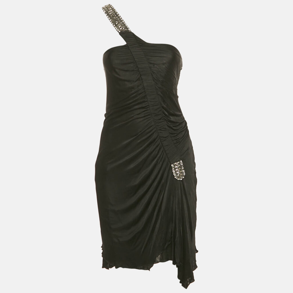 Roberto Cavalli Black Embellished Jersey One Shoulder Mini Dress M Roberto Cavalli Black Embellished Jersey One Shoulder Mini Dress M