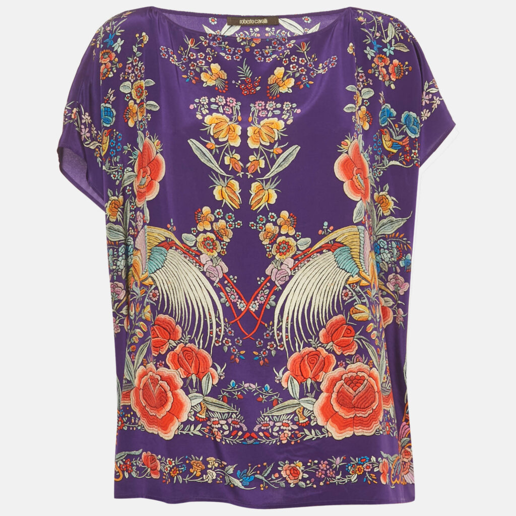 Roberto Cavalli Purple Printed Silk Kaftan Top S Roberto Cavalli Purple Printed Silk Kaftan Top S