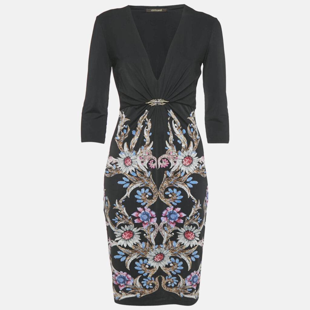Roberto Cavalli Black Printed Jersey Short Dress M