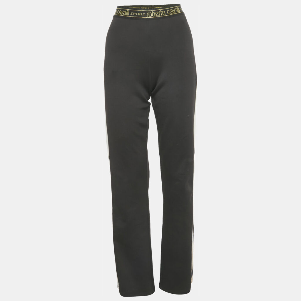 Roberto Cavalli Black Jersey Contrast Trimmed Pants M Roberto Cavalli Black Jersey Contrast Trimmed Pants M