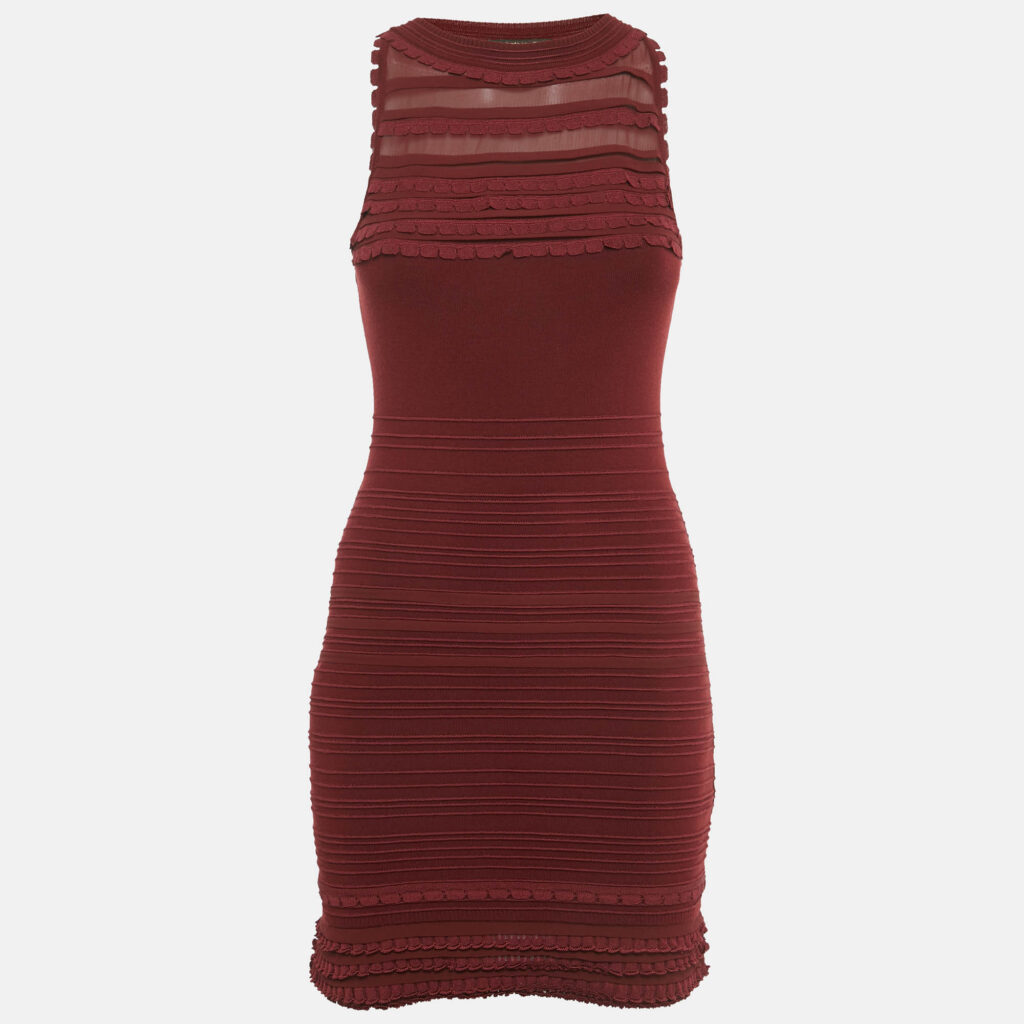 Roberto Cavalli Burgundy Wool Knit Sleeveless Bodycon Dress S Roberto Cavalli Burgundy Wool Knit Sleeveless Bodycon Dress S