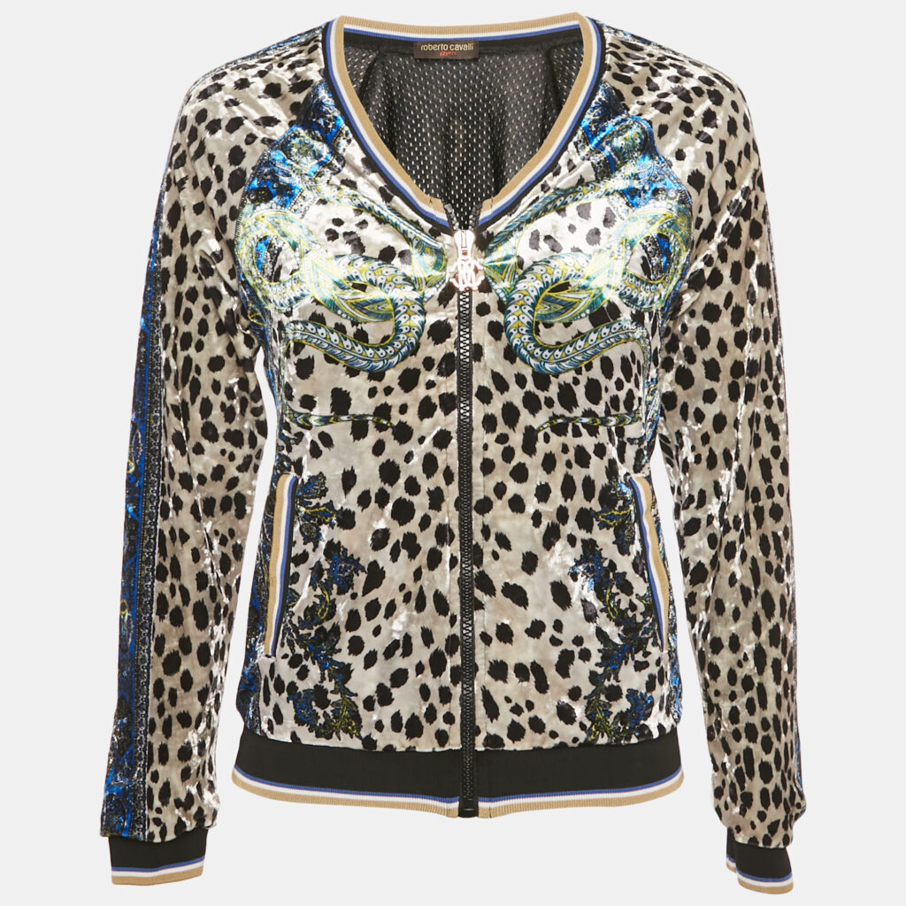 Roberto Cavalli Gym Multicolor Printed Velvet Zip -Up Jacket S Roberto Cavalli Gym Multicolor Printed Velvet Zip -Up Jacket S