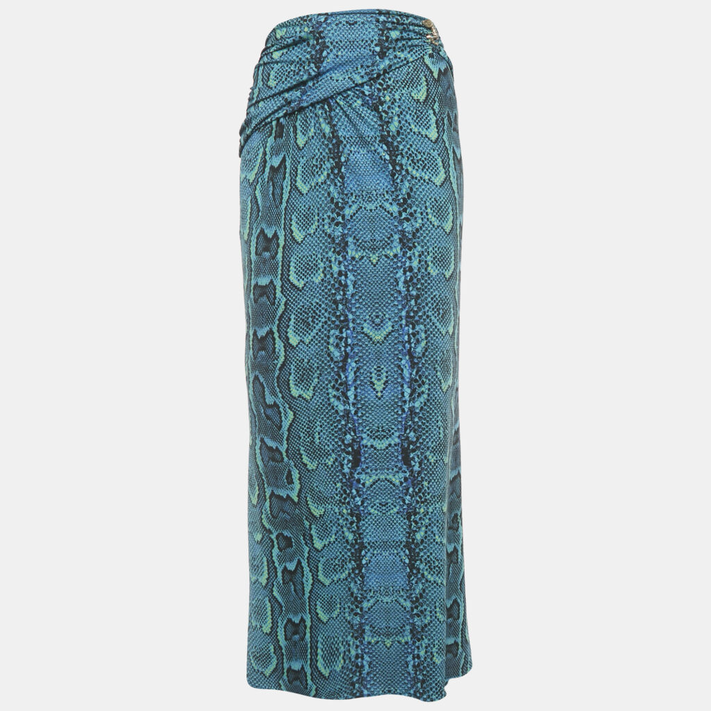 Roberto Cavalli Blue Snake Print Jersey Gathered Waist Maxi Skirt M Roberto Cavalli Blue Snake Print Jersey Gathered Waist Maxi Skirt M