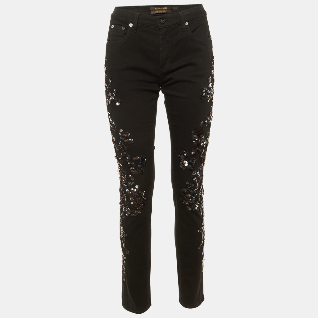 Roberto Cavalli Black Denim Sequin Embellished Skinny Jeans M/Waist 30"