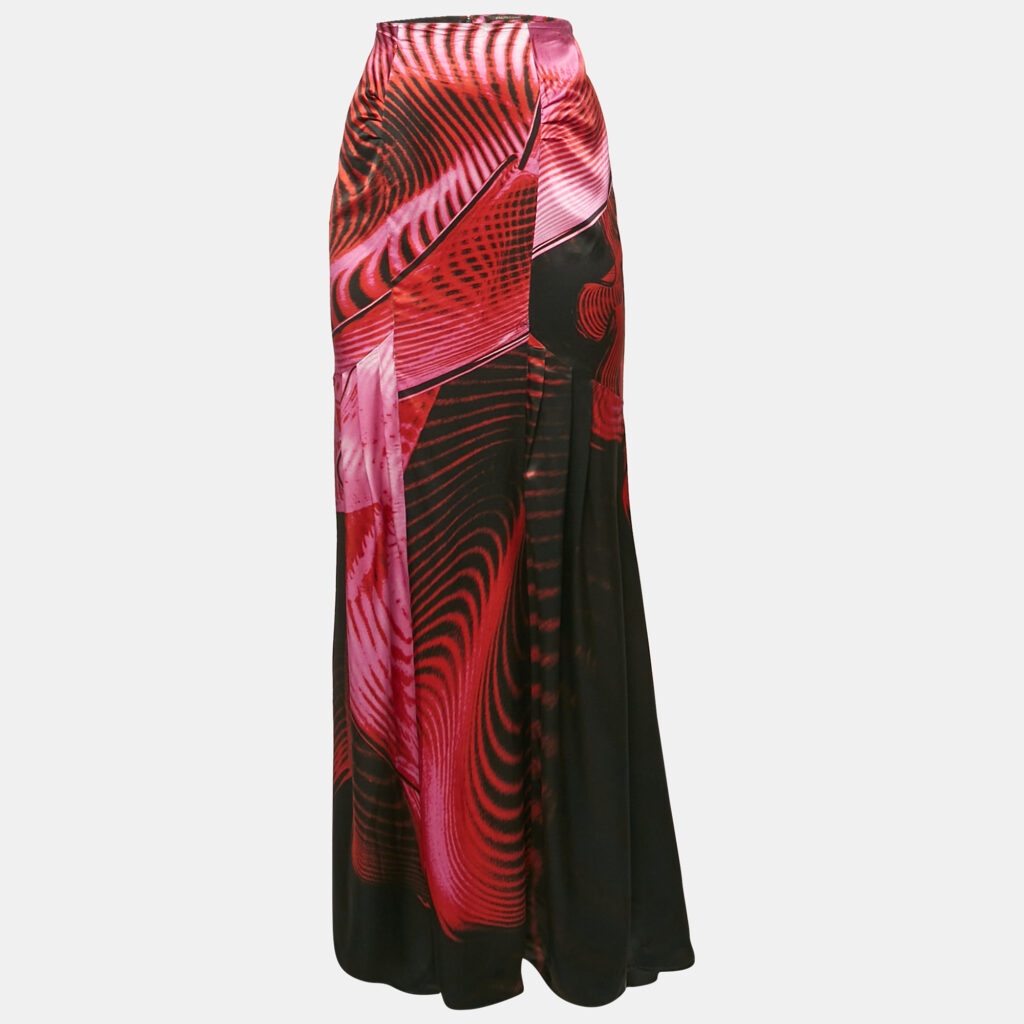 Roberto Cavalli Pink/Black Printed Silk Maxi Skirt M