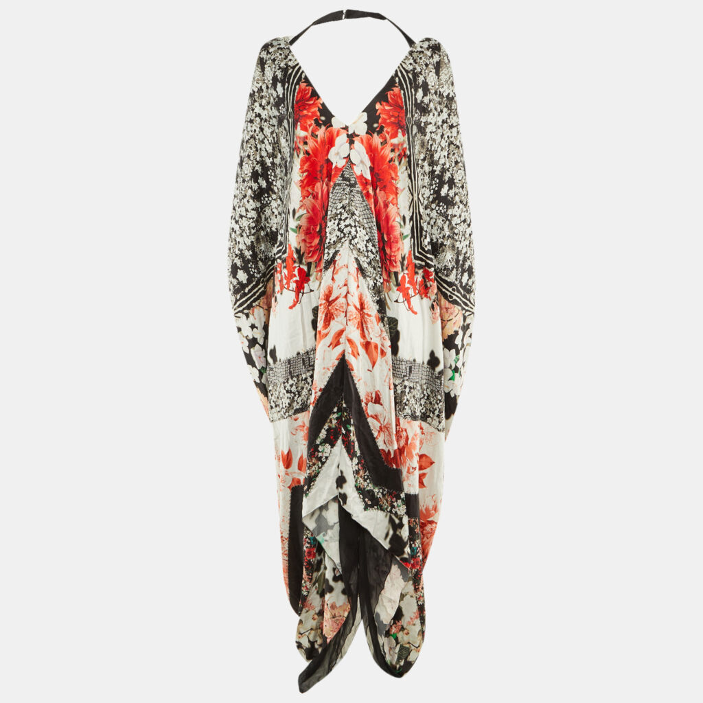 Roberto Cavalli Black/White Printed Silk Kaftan Maxi Dress L