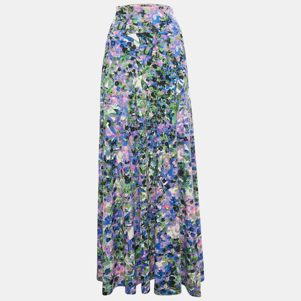 Roberto Cavalli Purple Printed Jersey Maxi Skirt M