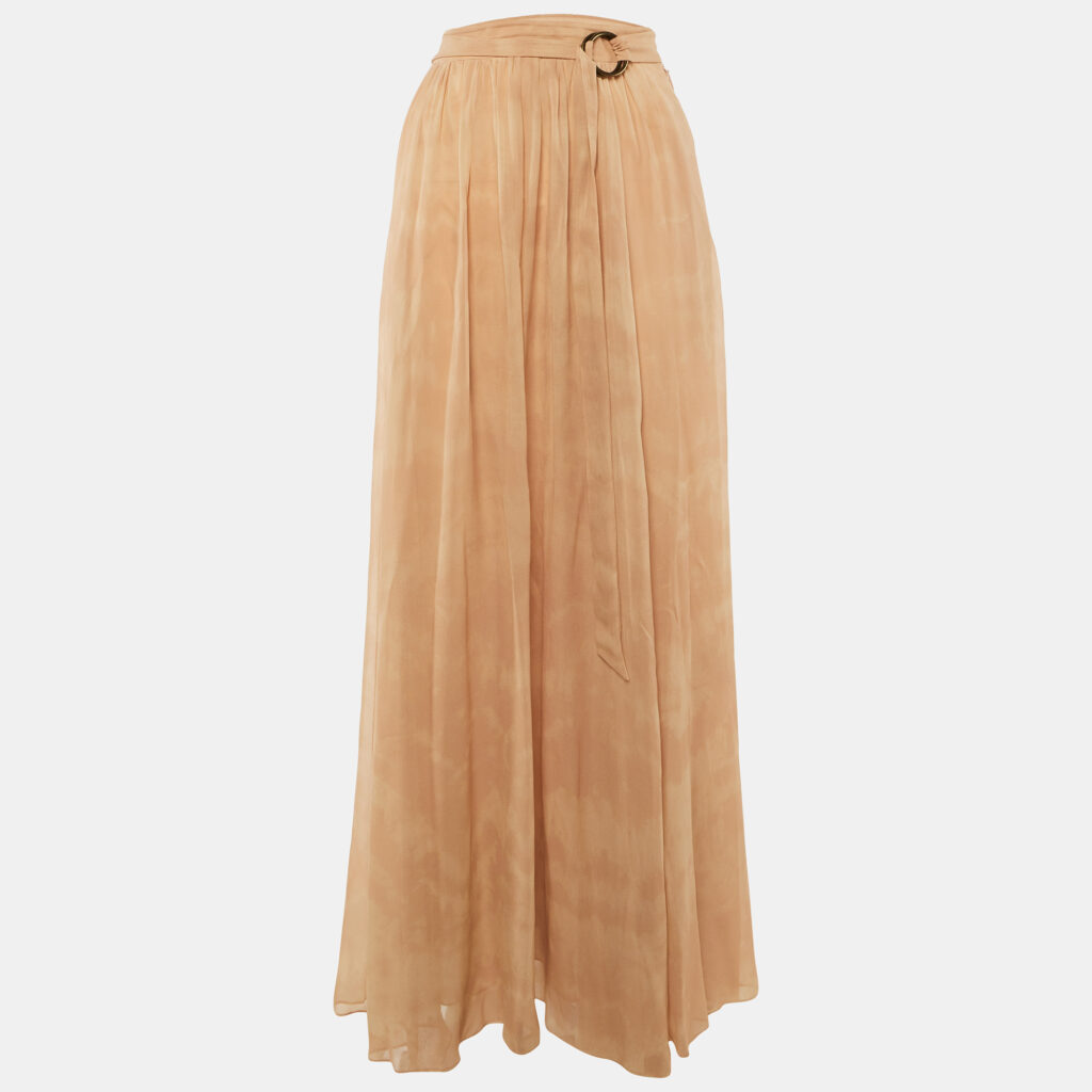 Roberto Cavalli Beige Tie Dye Silk Belted Maxi Skirt S Roberto Cavalli Beige Tie Dye Silk Belted Maxi Skirt S
