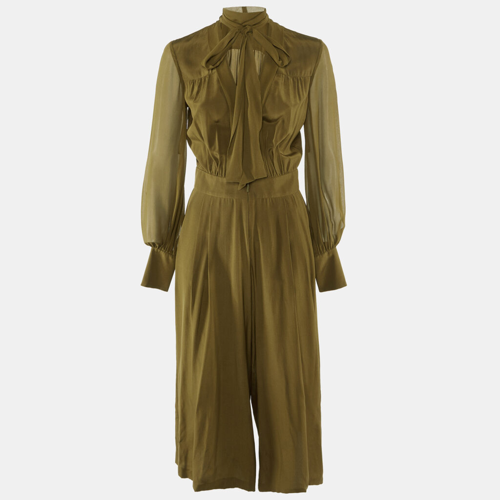 Roberto Cavalli Olive Green Silk Wide Leg Jumpsuit S