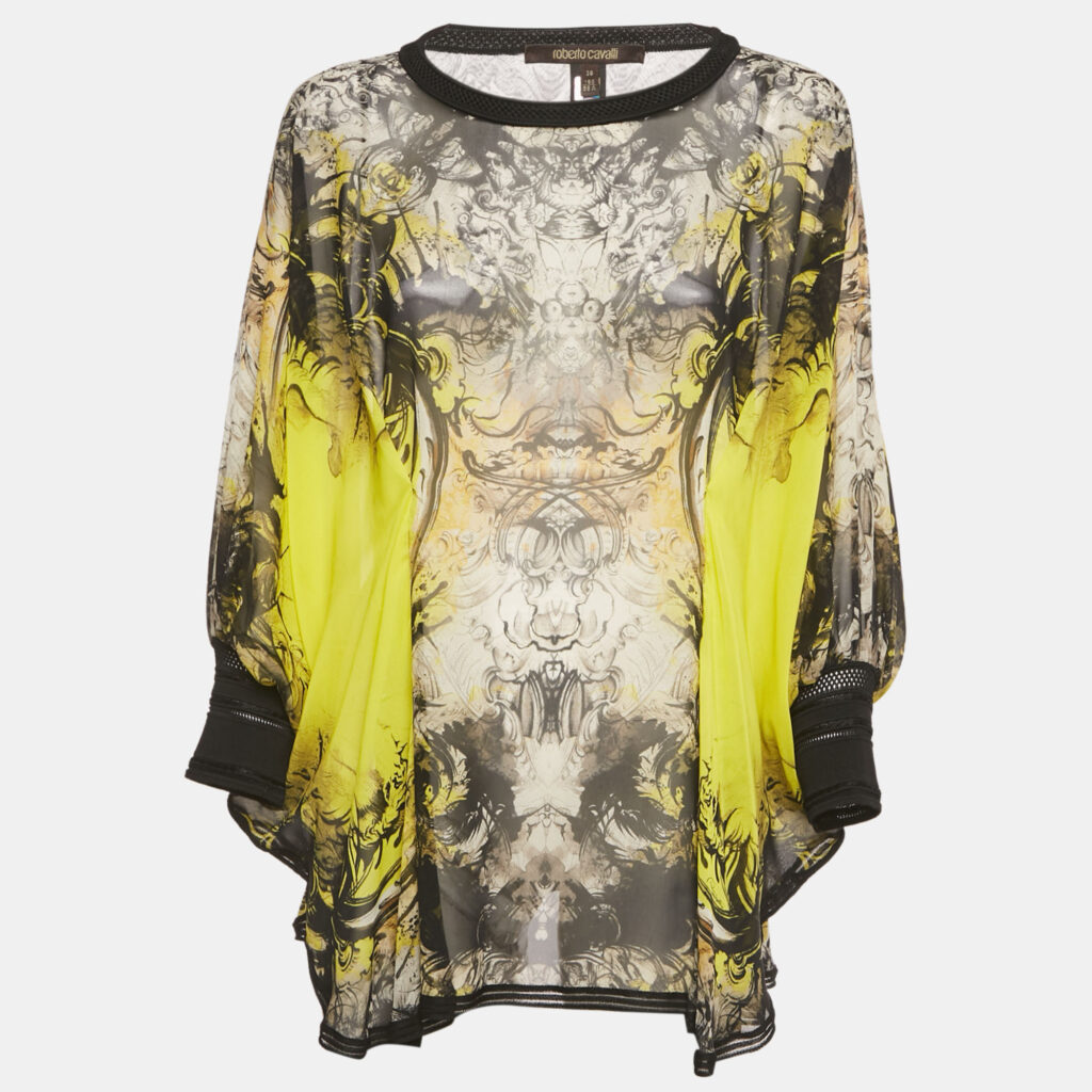 Roberto Cavalli Yellow /Black Printed Silk Tunic Top S Roberto Cavalli Yellow /Black Printed Silk Tunic Top S
