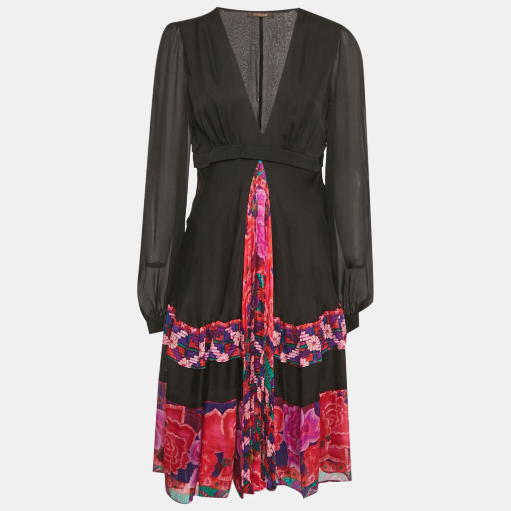 Roberto Cavalli Black Printed Silk Midi Dress M Roberto Cavalli Black Printed Silk Midi Dress M