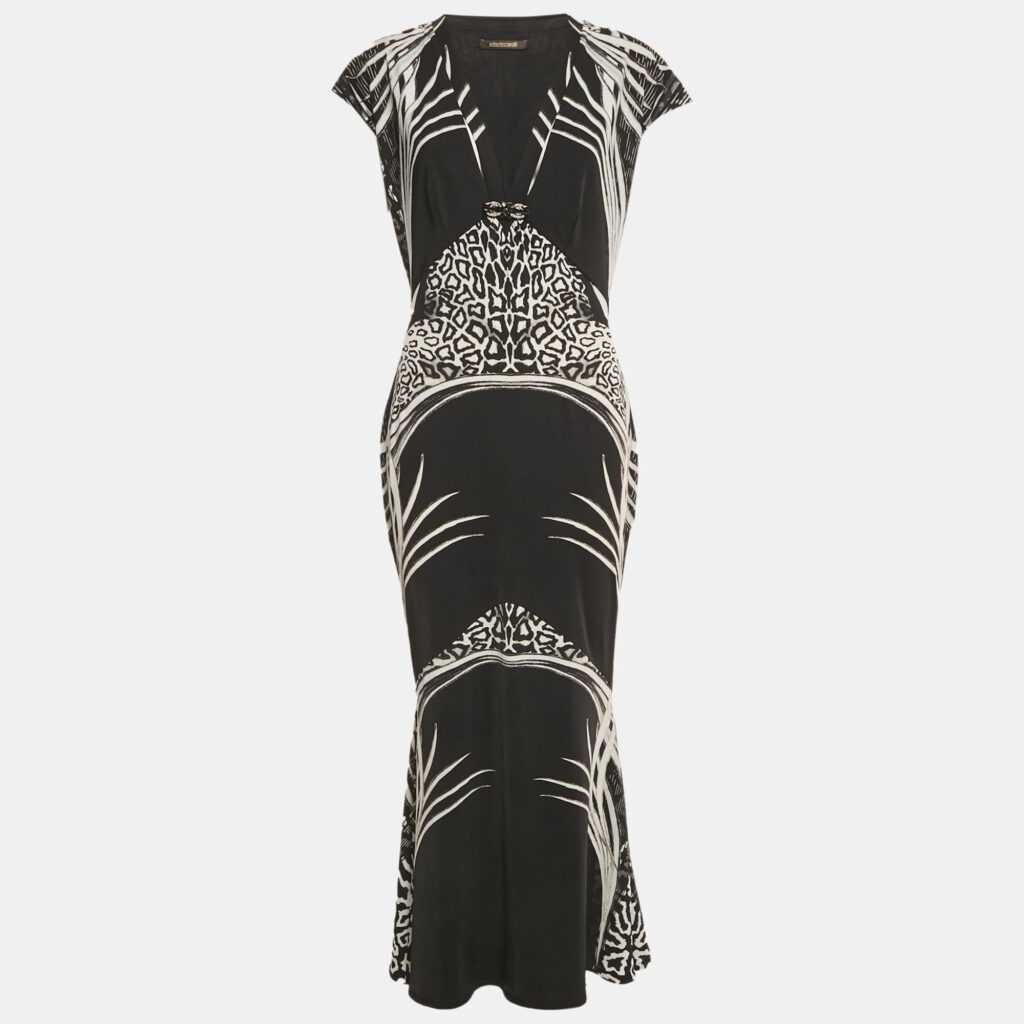 Roberto Cavalli Black Printed Jersey Brocch Detail Maxi Dress M Roberto Cavalli Black Printed Jersey Brocch Detail Maxi Dress M