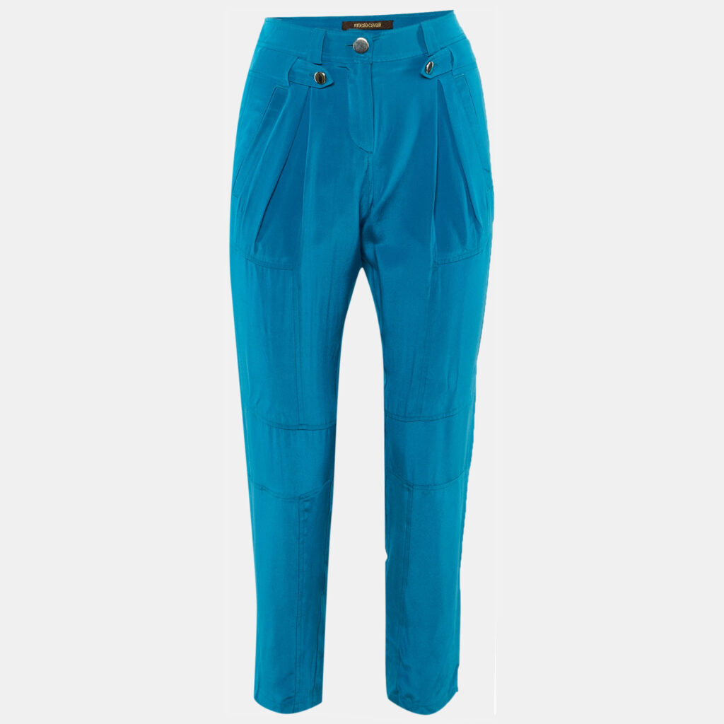 Roberto Cavalli Blue Silk Trousers S