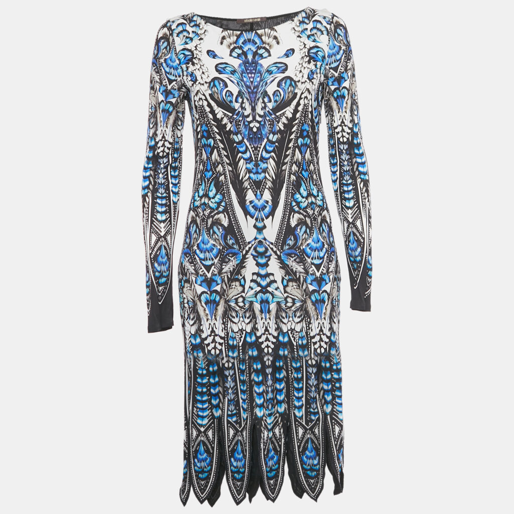 Roberto Cavalli Blue Printed Jersey Long Sleeve Dress M Roberto Cavalli Blue Printed Jersey Long Sleeve Dress M