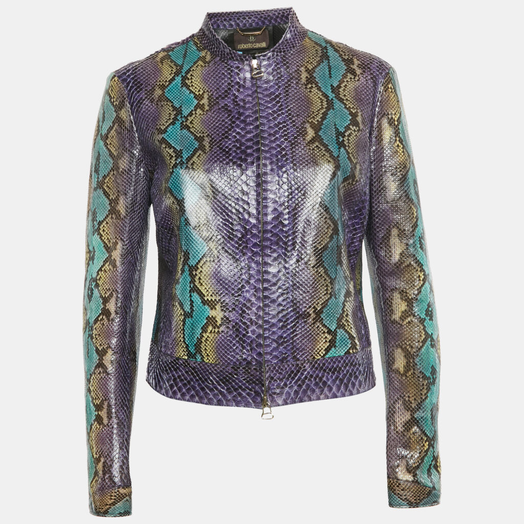 Roberto Cavalli Python Leather Zip Up Jacket M
