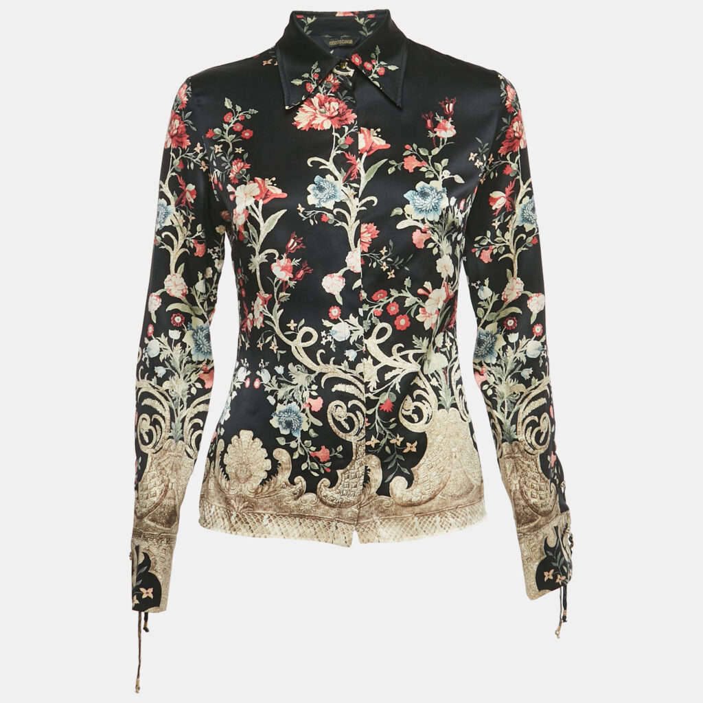 Roberto Cavalli Black Printed Silk Shirt S