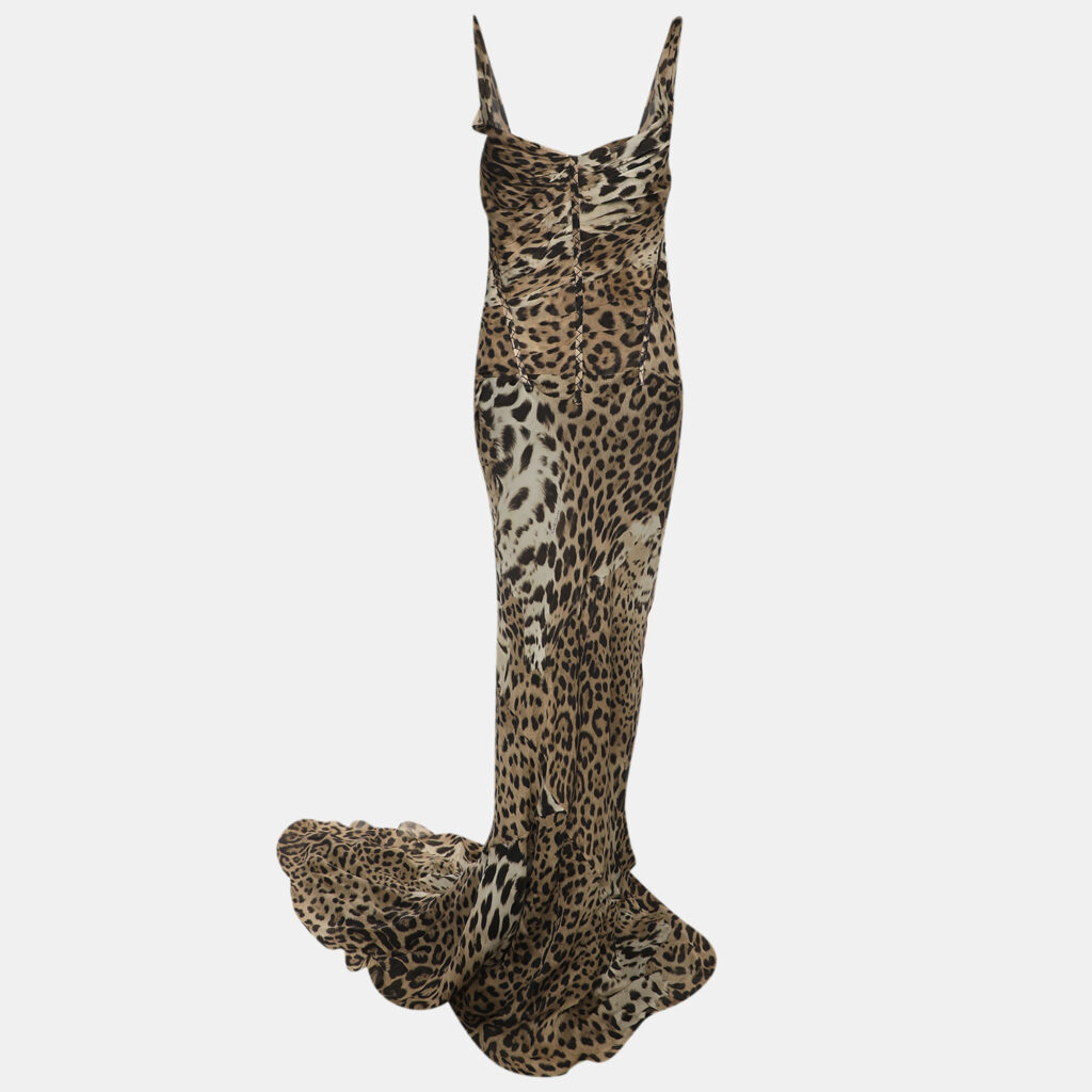 Roberto Cavalli Beige Leopard Print Silk Maxi Dress L Roberto Cavalli Beige Leopard Print Silk Maxi Dress L
