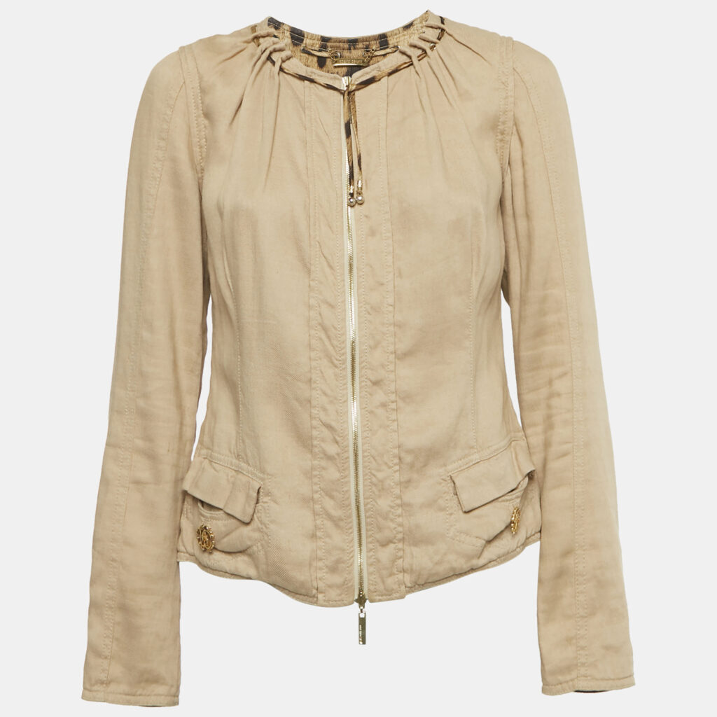 luxury-women-roberto-cavalli-used-clothes-p1247399-002.jpg Roberto Cavalli Beige Linen Blend Zip-Up Jacket S