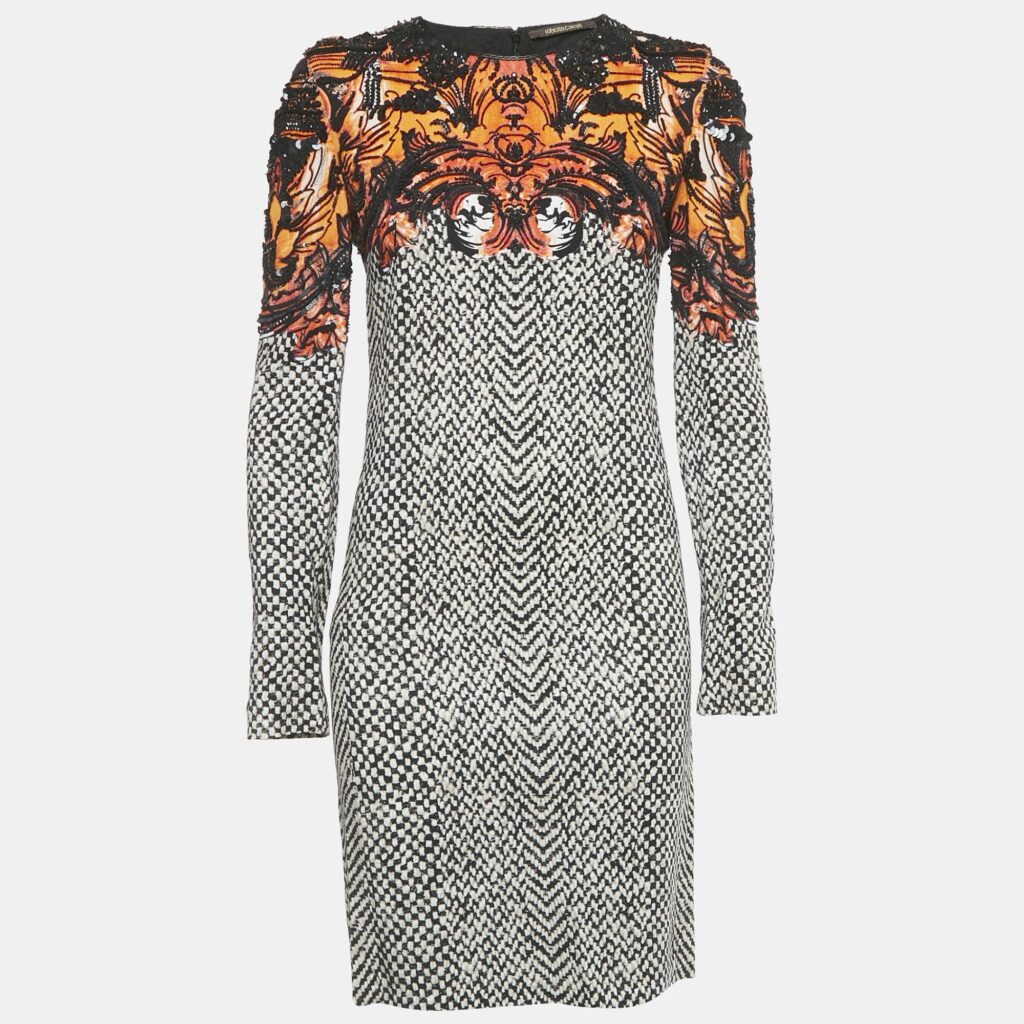 Roberto Cavalli Black/White Beaded Crepe Shift Dress M Roberto Cavalli Black/White Beaded Crepe Shift Dress M