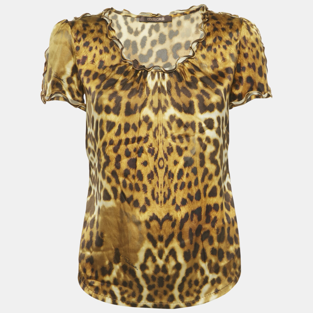 luxury-women-roberto-cavalli-used-clothes-p1250117-005-1.jpg Roberto Cavalli Yellow Leopard Print Silk Blouse S