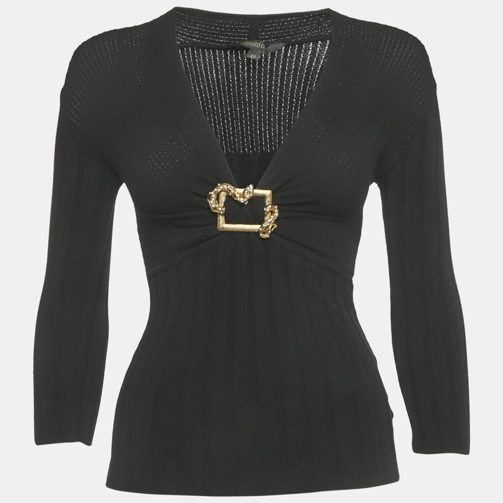 Roberto Cavalli Black Knit Long Sleeve Top S Roberto Cavalli Black Knit Long Sleeve Top S