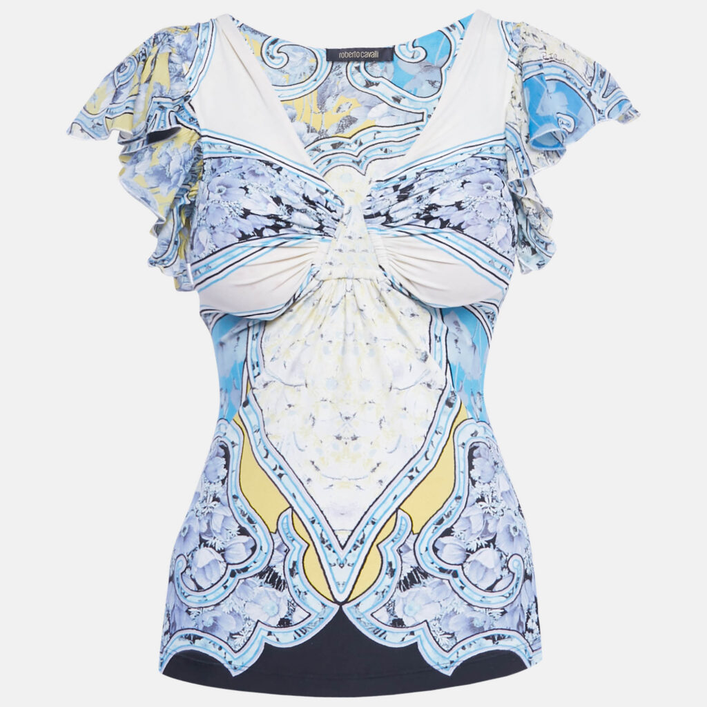 Roberto Cavalli Multicolor Print Jersey Short Sleeve Top S