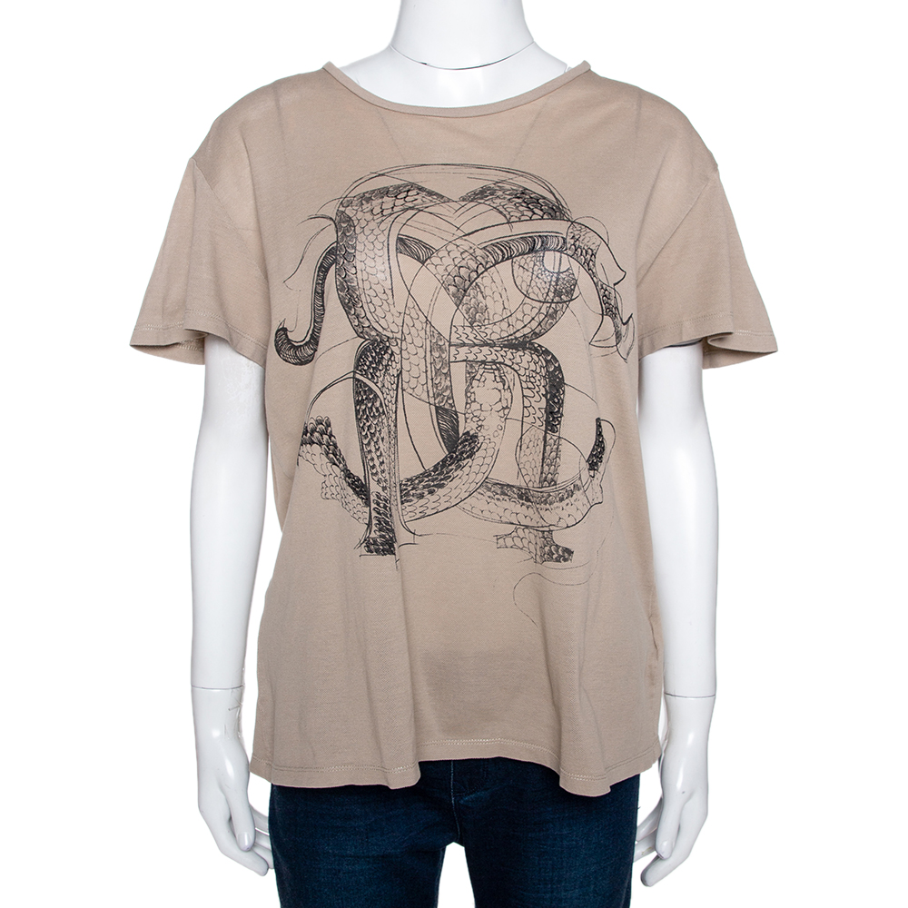 Roberto Cavalli Brown Logo Print Cotton Pique T-Shirt M Roberto Cavalli Brown Logo Print Cotton Pique T-Shirt M